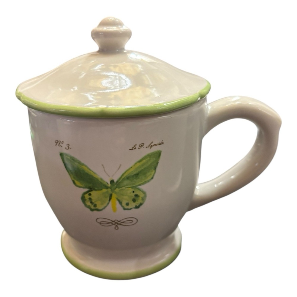 Set of 3 Williams Sonoma Marc Lacaze Butterfly Garden Lidded Mugs 2008 Pink Blue - Picture 3 of 5